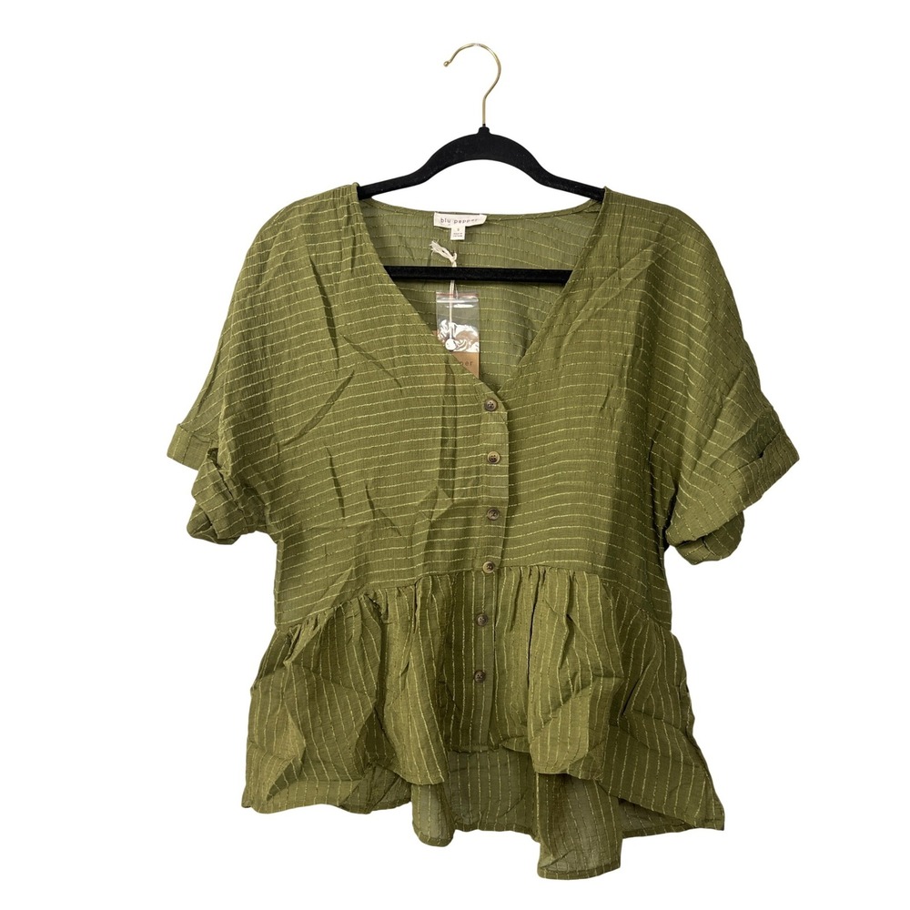 NWT Blu Pepper Green Peplum Peasant Top Sm Fairycore Cottagecore Boho Babydoll